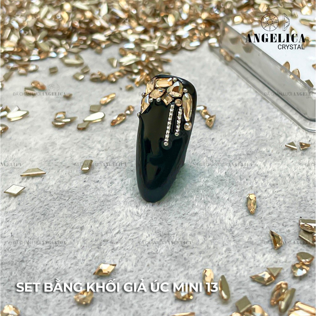 Set đá khối chân bằng giả úc mini siêu nhỏ đính nails chân vàng trang trí móng khoảng 100 viên ANGELICA BKGU