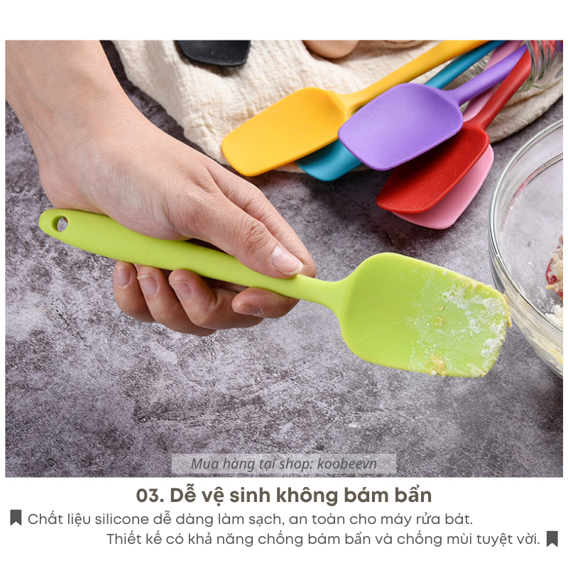 Muỗng silicone chịu nhiệt xào, đảo thức ăn, vét bột chống trầy chảo chống dính - Phới trộn bột làm bánh đồ ăn dặm