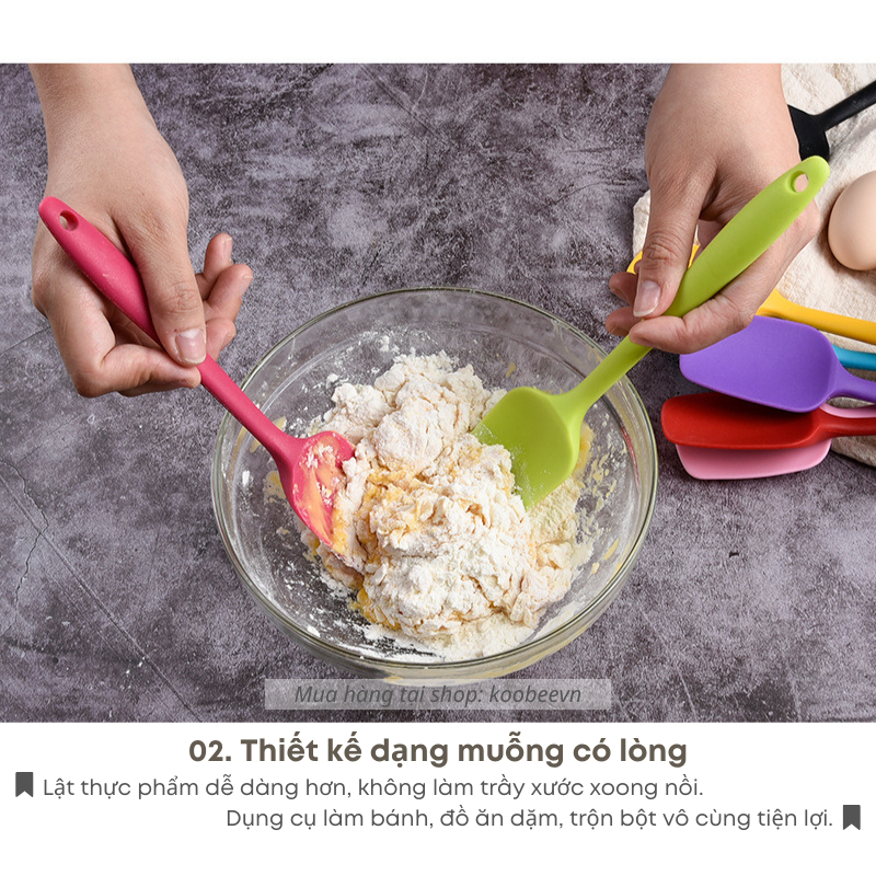 Muỗng silicone chịu nhiệt xào, đảo thức ăn, vét bột chống trầy chảo chống dính - Phới trộn bột làm bánh đồ ăn dặm