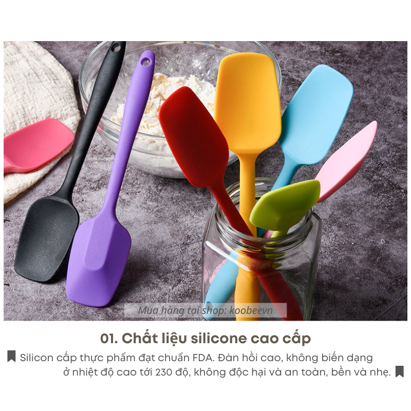 Muỗng silicone chịu nhiệt xào, đảo thức ăn, vét bột chống trầy chảo chống dính - Phới trộn bột làm bánh đồ ăn dặm