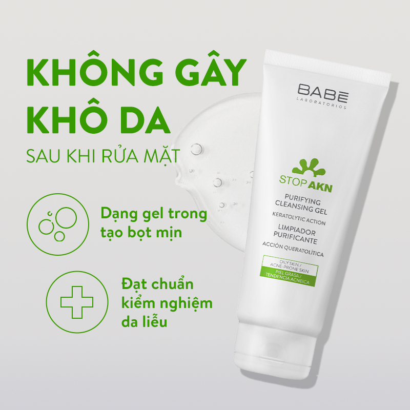 [BẢN MỚI] Sữa rửa mặt BABÉ da dầu mụn LABORATORIOS BABE STOP AKN PURIFYING CLEANSING 200ml