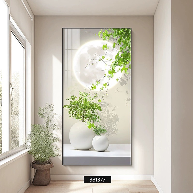 Tranh cây lá xanh tươi phong cảnh tráng gương, trang trí nhà ở, phòng khách, phòng bếp tạo không gian xanh