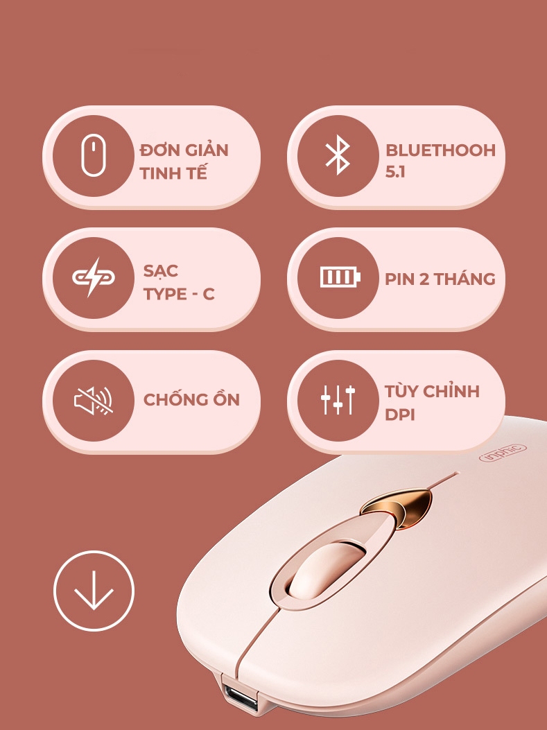 Chuột bluetooth không dây SIDOTECH Q8 hồng cute silent chống ồn pin sạc BT5.1 có chỉnh DPI cho laptop ipad táo macbook - ảnh 9