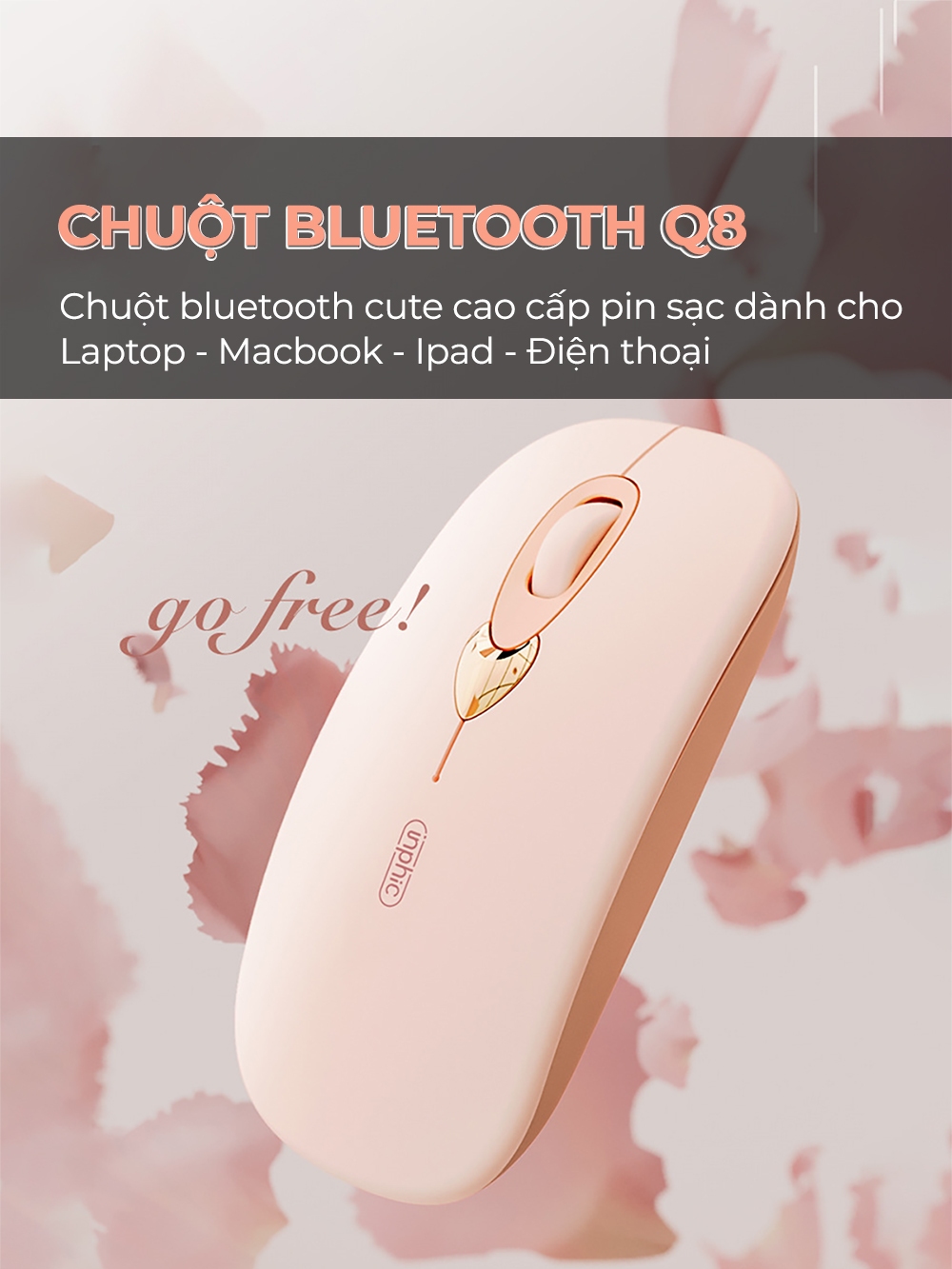 Chuột bluetooth không dây SIDOTECH Q8 hồng cute silent chống ồn pin sạc BT5.1 có chỉnh DPI cho laptop ipad táo macbook - ảnh 4