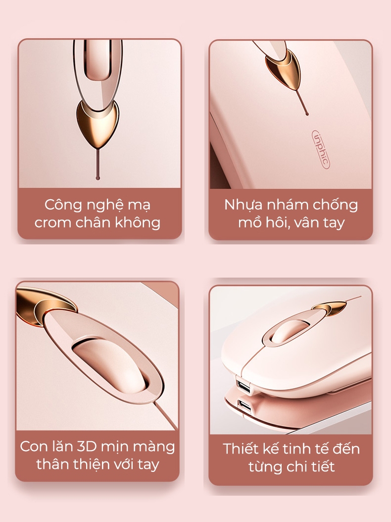 Chuột bluetooth không dây SIDOTECH Q8 hồng cute silent chống ồn pin sạc BT5.1 có chỉnh DPI cho laptop ipad táo macbook - ảnh 8