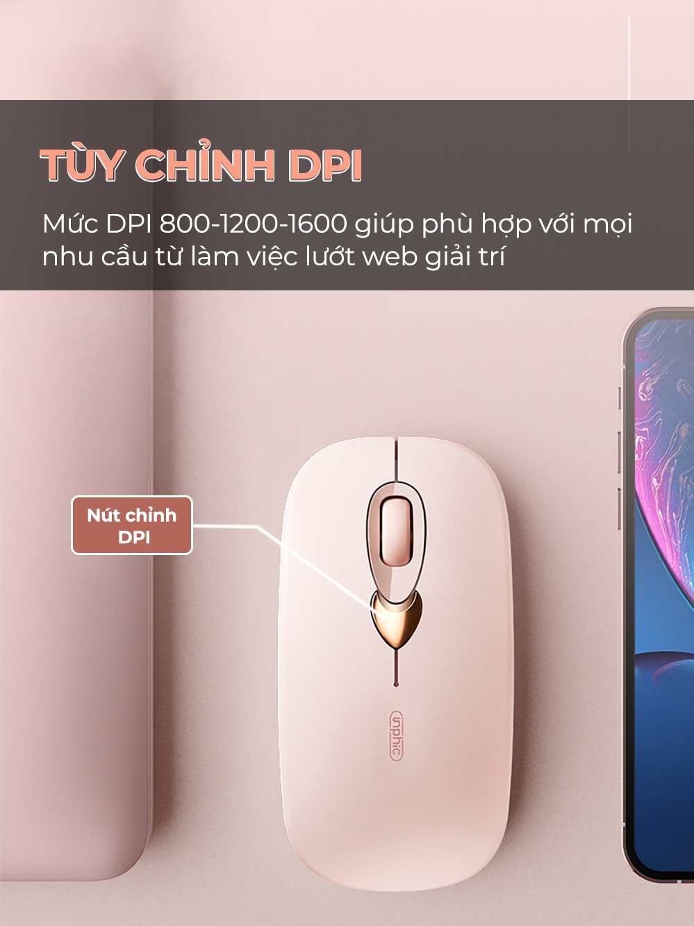 Chuột bluetooth không dây SIDOTECH Q8 hồng cute silent chống ồn pin sạc BT5.1 có chỉnh DPI cho laptop ipad táo macbook - ảnh 5