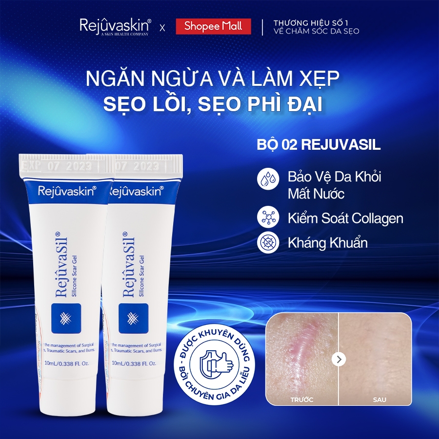 Ảnh Combo Gel ngăn ngừa sẹo và làm xẹp sẹo lồi, sẹo phì đại REJUVASKIN Rejuvasil 10ml/tuyp 4