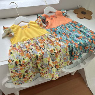 Váy bé gái 1-6 tuổi (9-26kg) sát nách cánh tiên hoa vàng nổi bật N0098