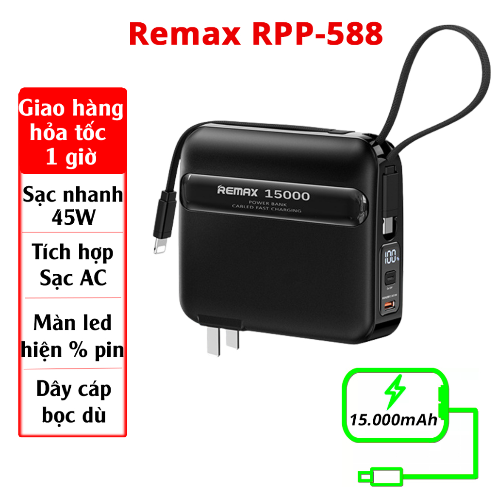 Remax RPP 588 - Sạc dự phòng 45W RPP-588 dung lượng 15000mAh - Củ sạc ...