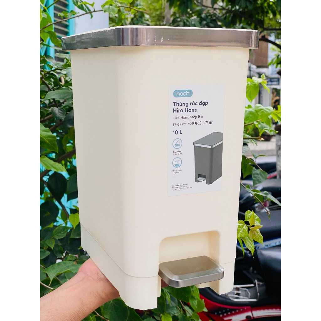 Thùng rác đạp chữ nhật Hiro Hana nhiều dung tích 10L/15L/20L không kèm lõi - CHÍNH HÃNG INOCHI