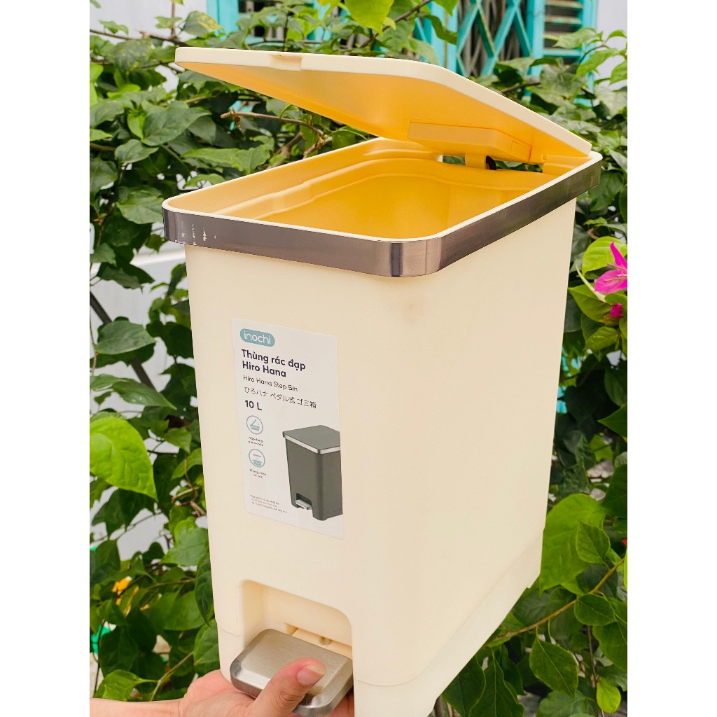Thùng rác đạp chữ nhật Hiro Hana nhiều dung tích 10L/15L/20L không kèm lõi - CHÍNH HÃNG INOCHI