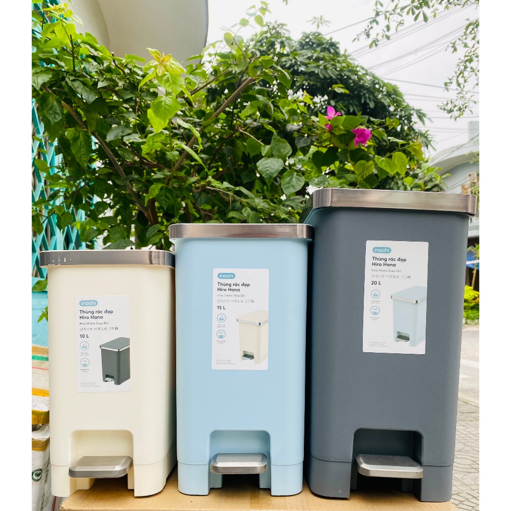 Thùng rác đạp chữ nhật Hiro Hana nhiều dung tích 10L/15L/20L không kèm lõi - CHÍNH HÃNG INOCHI