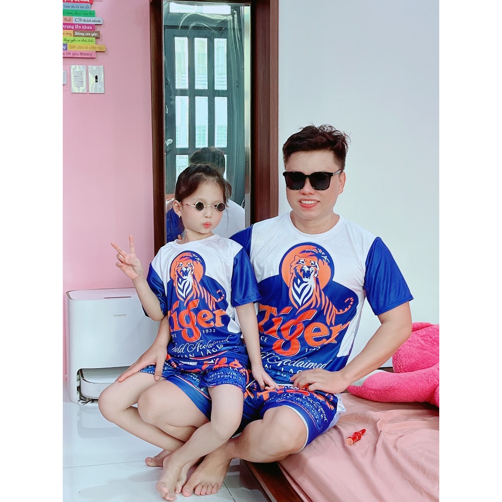 Bộ Thể Thao Cộc Tay In hình Bia Tiger Xanh Cực Hot Form Rộng Unisex Trẻ Trung Nam Nữ Mặc Đều Được Kl1