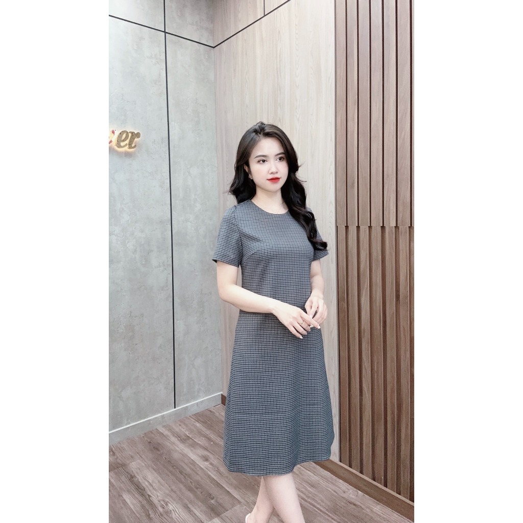 Ảnh Váy đầm kẻ caro dáng xuông cổ tròn che khuyết  điểm tốt thiết kế trẻ trung Evalover 4