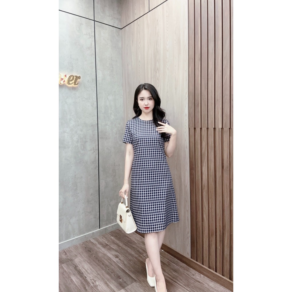 Ảnh Váy đầm kẻ caro dáng xuông cổ tròn che khuyết  điểm tốt thiết kế trẻ trung Evalover 2