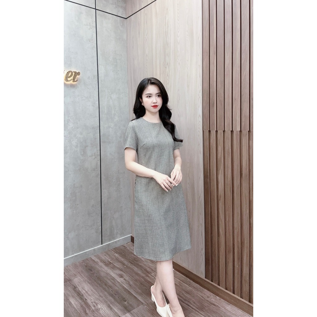Ảnh Váy đầm kẻ caro dáng xuông cổ tròn che khuyết  điểm tốt thiết kế trẻ trung Evalover 3