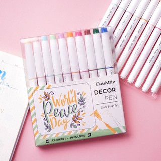 Bút Decor Pen 2 Đầu Ngòi Brush CLASSMATE, Hộp 10 Bút Màu Đa Năng Viết Calligraphy, Trang Trí Sổ Vở, Bujo CL-MK001