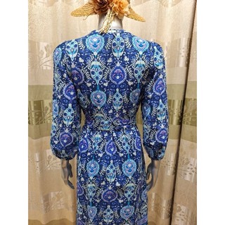 Đầm midi cổ tròn thắt eo tay lửng TALBOTS