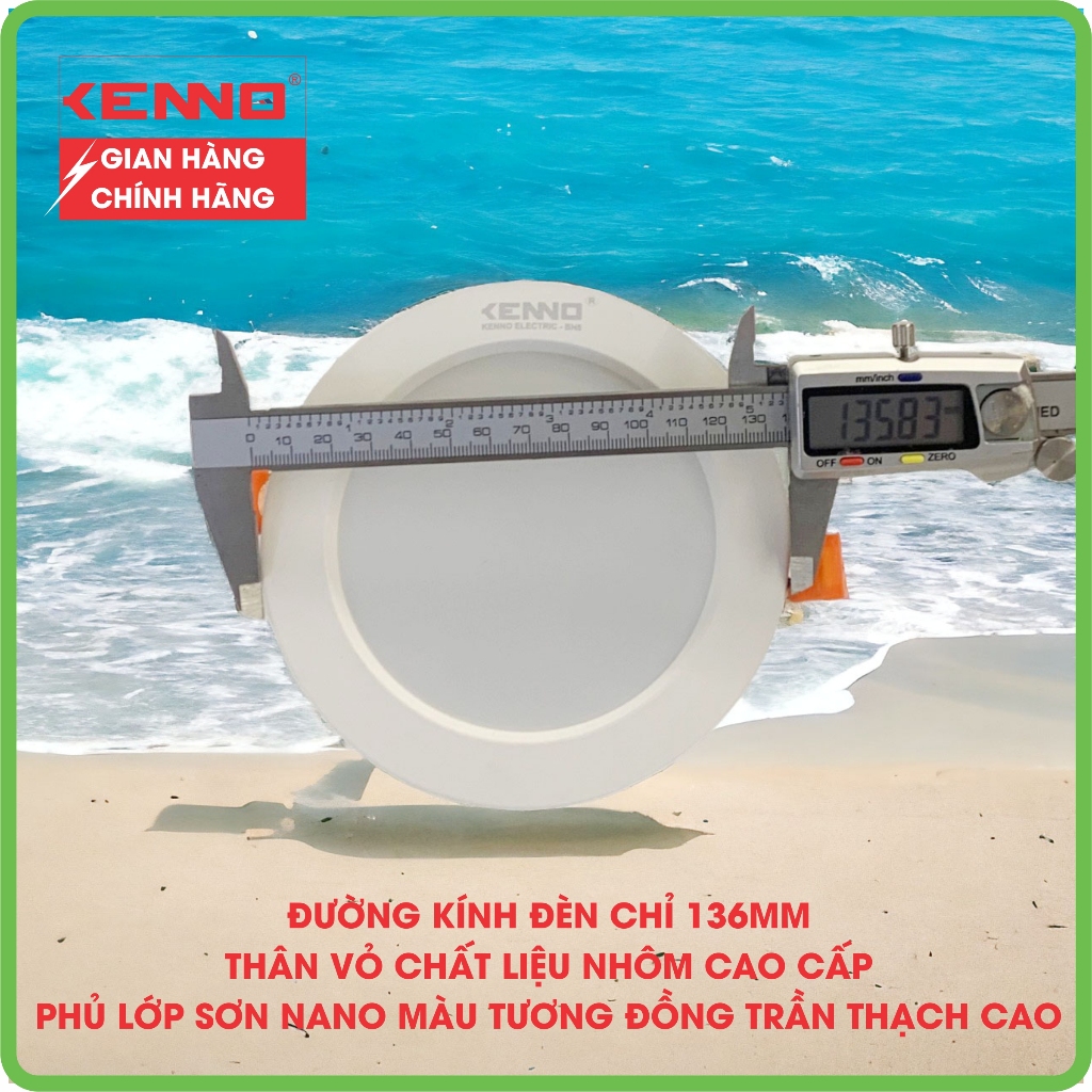 Đèn Âm Trần Viền Trắng Trơn KENNO phi 75mm công suất 9W ánh sáng trắng vàng đổi màu, siêu sáng
