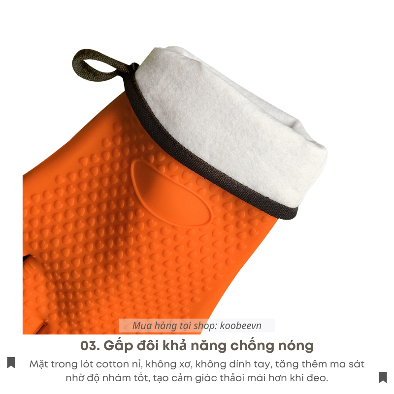 Găng Tay Silicon Lót Nỉ Cách Nhiệt KOOBEE Bao Tay Lò Nướng Lò Vi Sóng 2 Lớp Chống Bỏng Chịu Nhiệt Độ Cao 230°C | 043