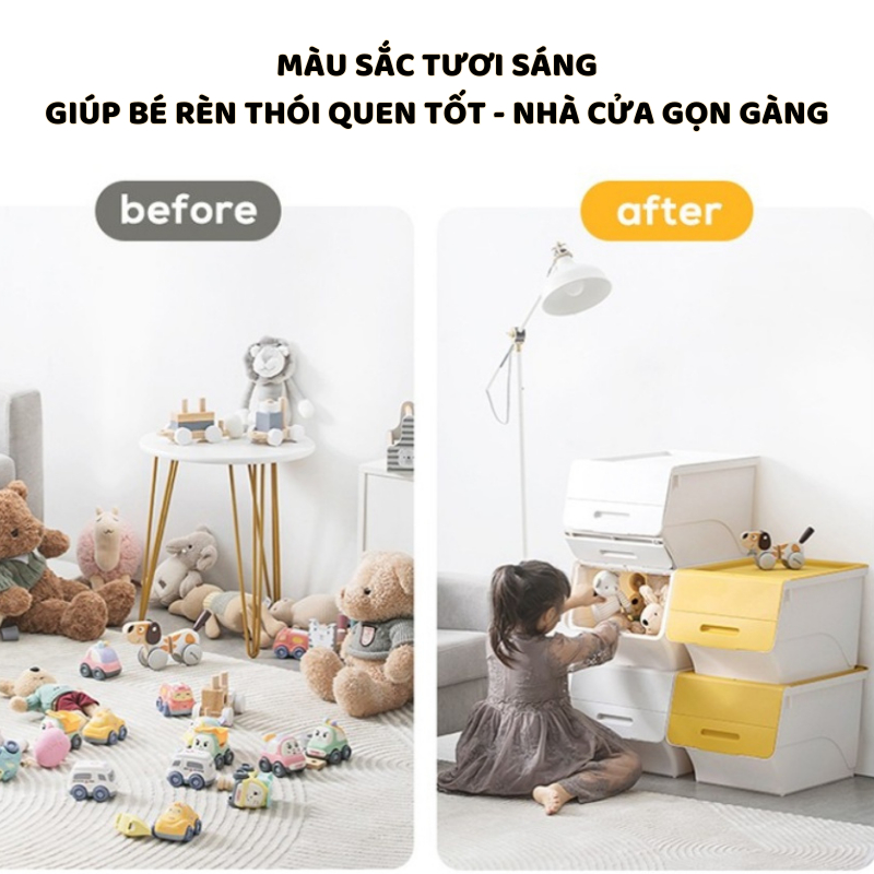 Hộp Nhựa Đựng Đồ Chơi Enoda Home, Thùng Đựng Đồ Chơi Nắp Lật 3 Nấc, Xếp Chồng Chắc Chắn Q011