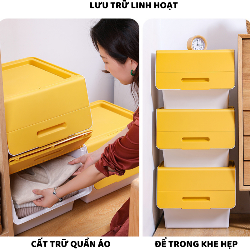 Hộp Nhựa Đựng Đồ Chơi Enoda Home, Thùng Đựng Đồ Chơi Nắp Lật 3 Nấc, Xếp Chồng Chắc Chắn Q011