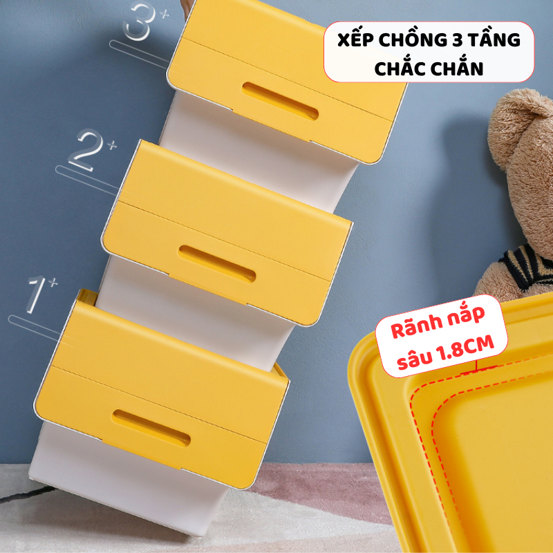 Hộp Nhựa Đựng Đồ Chơi Enoda Home, Thùng Đựng Đồ Chơi Nắp Lật 3 Nấc, Xếp Chồng Chắc Chắn Q011