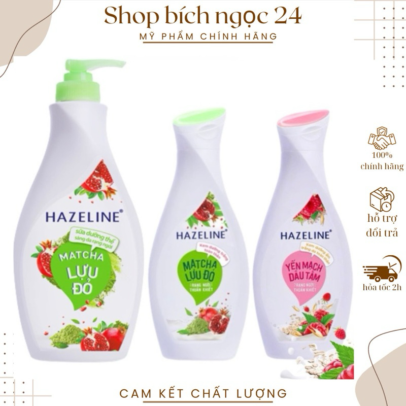 Sữa dưỡng thể HAZELINE Matcha & Lựu Đỏ Yến mạch dâu tằm 230ml /370ml