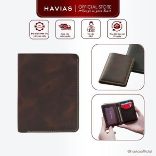 Ví Da Đứng HAVIAS Da Bò thật nhập khẩu mini ví da nam nữ thiết kế sang trọng VAMI