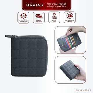 Ví Da gập đôi HAVIAS Da Bò thật Nappa khoá kéo Zipped SQUARE