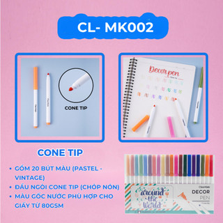 Bút Decor Pen Ngòi Cone Tip Chuyên Viết Calligrahy 20 Màu, Bút Màu Đầu Ngòi Chóp Nón Dùng Trang Trí Sổ Vở MK002