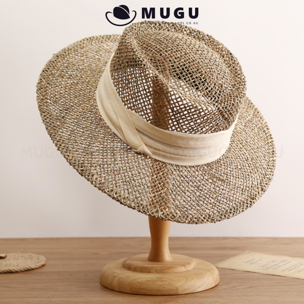 Mũ Cói Nữ Vành Rộng 8CM Đẹp Đi Biển MC19 - MC29 - MC38 - Mũ Cói Đan Thưa Thoáng Mát Cá Tính | Thương Hiệu MUGU