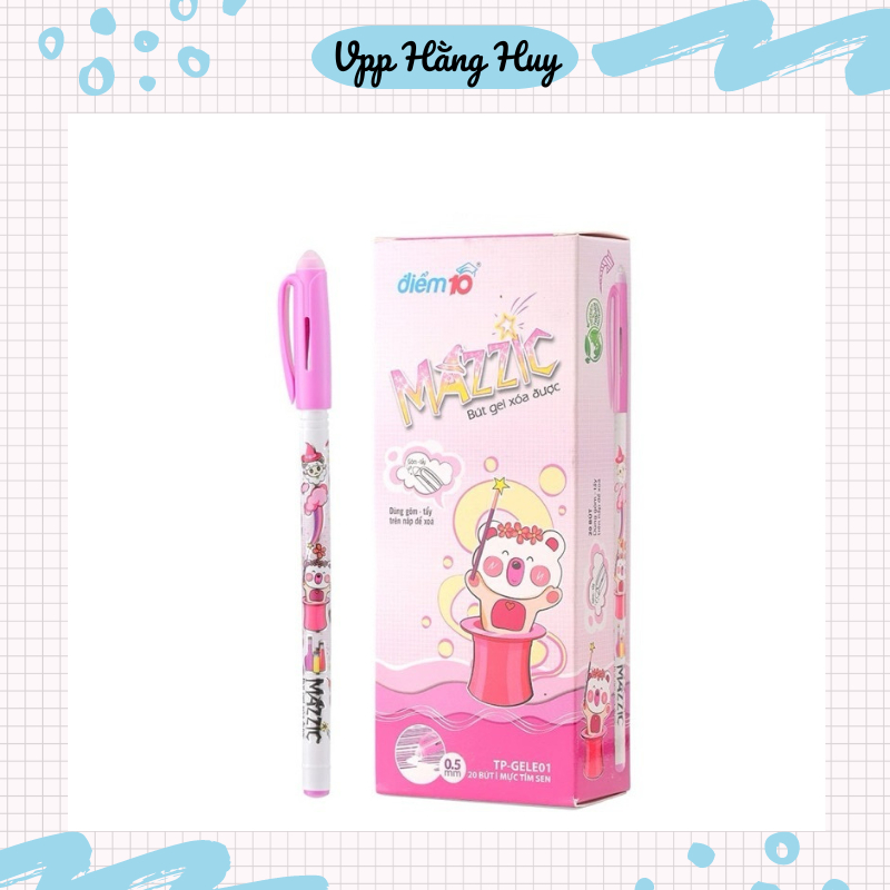 Combo 20 bút Mazzic Điểm 10 có đầu tẩy xoá được sẵn 3 màu xanh đen Tím