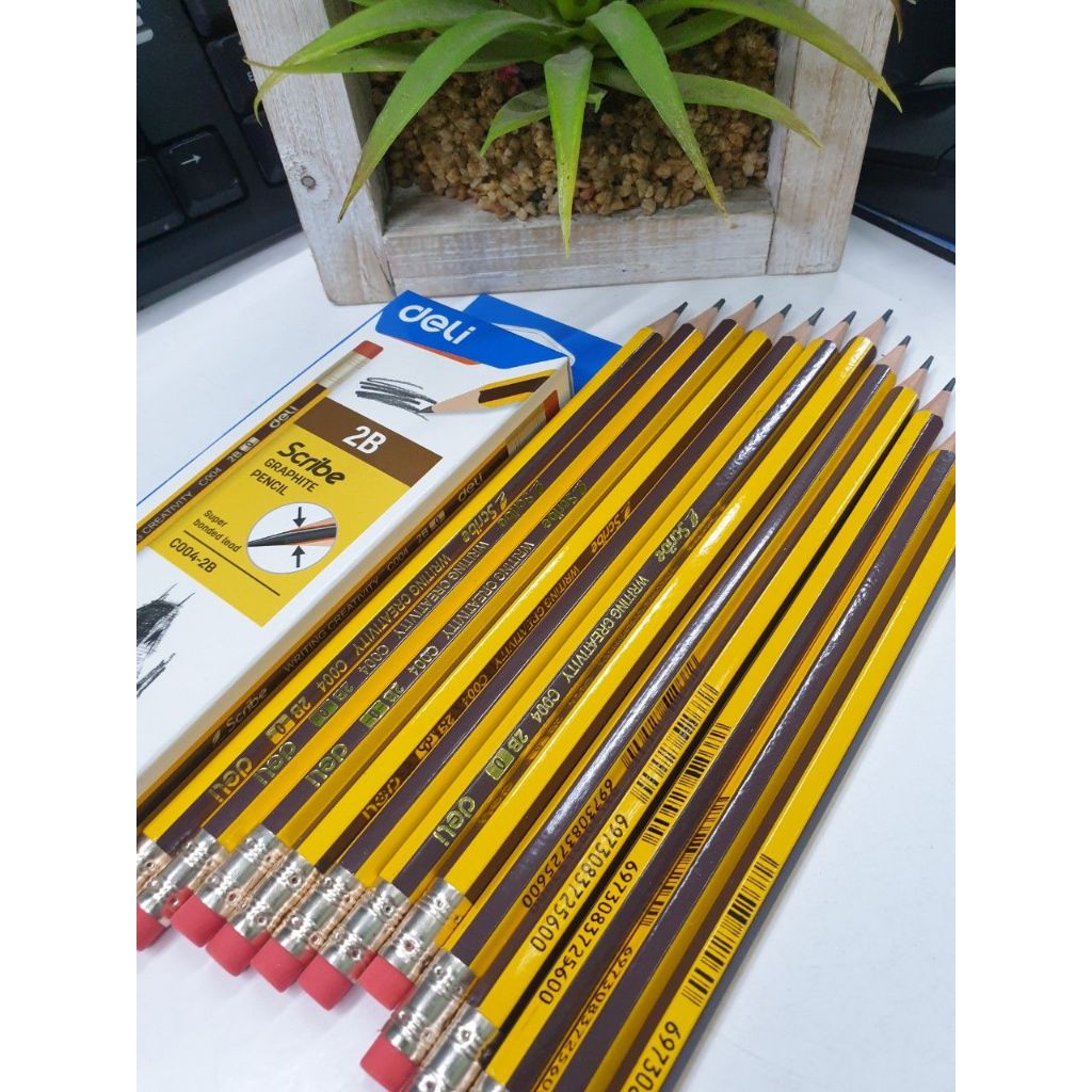 Hộp 12 bút chì 2B Deli - viết chì - Scribe kẻ sọc vàng sọc đen C004