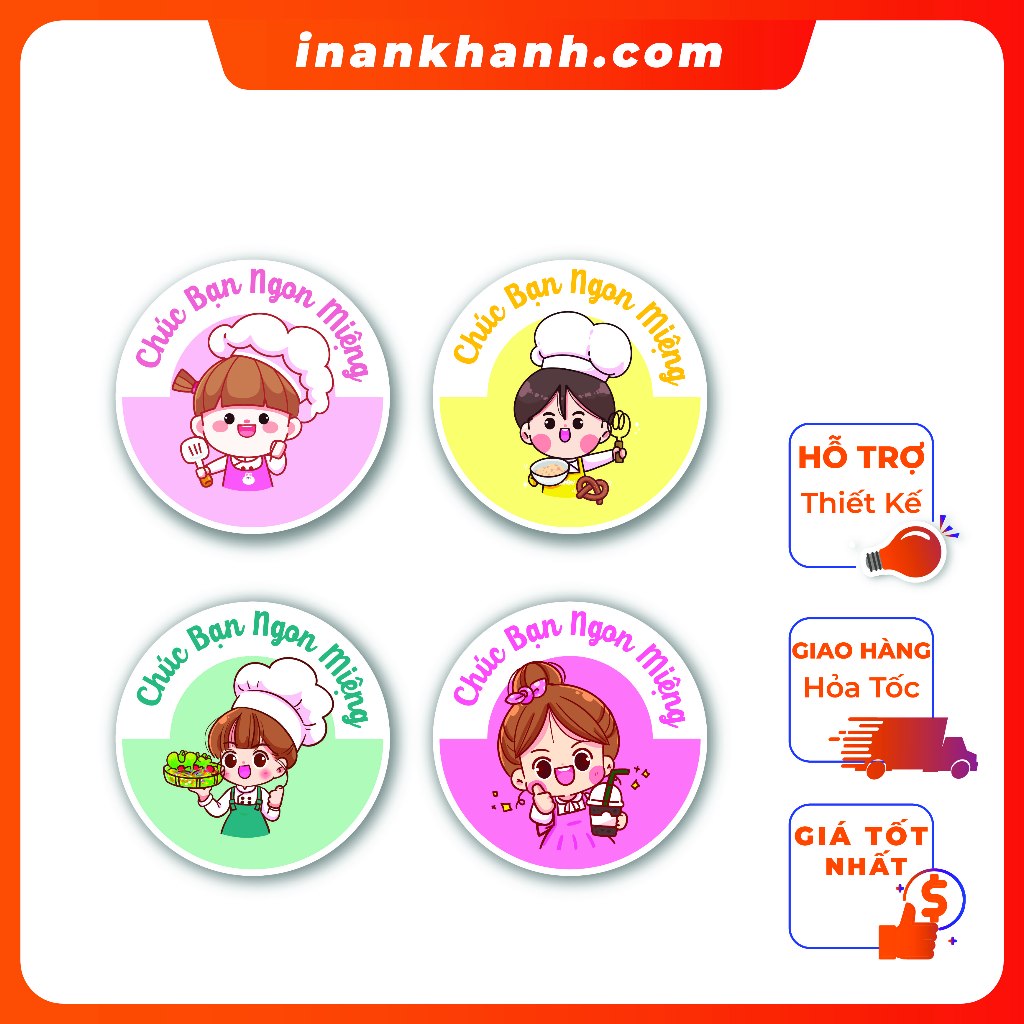Decal, sticker, tem nhãn dán chúc bạn ngon miệng kích thước 3cm ...