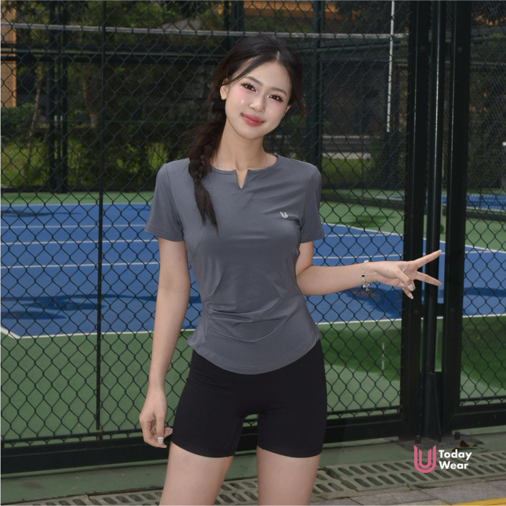 Ảnh Áo tập gym yoga nữ Slimfit Tee cổ V ngắn tay chất liệu co giãn thấm hút mồ hôi Today U Wear 3