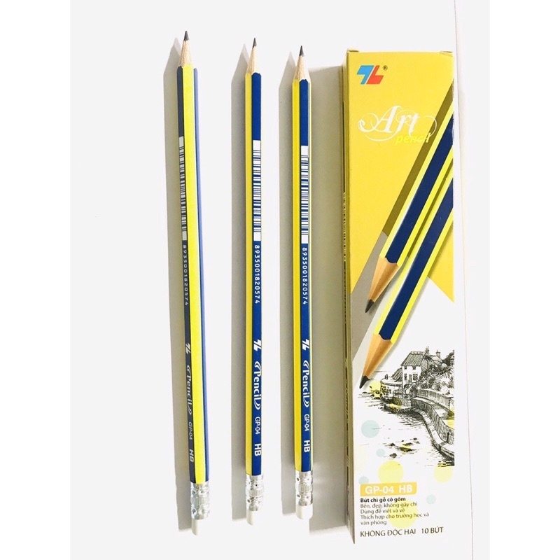 Hộp 10 Bút Chị 2b TL, bút có đầu tẩy