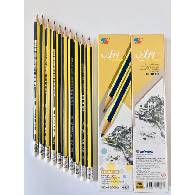 Hộp 10 Bút Chị 2b TL, bút có đầu tẩy