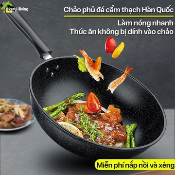 Chảo chống dính vân đá cao cấp AIGE, chảo chống dính tặng kèm nắp nồi và xẻng,chảo chống dính vân đá