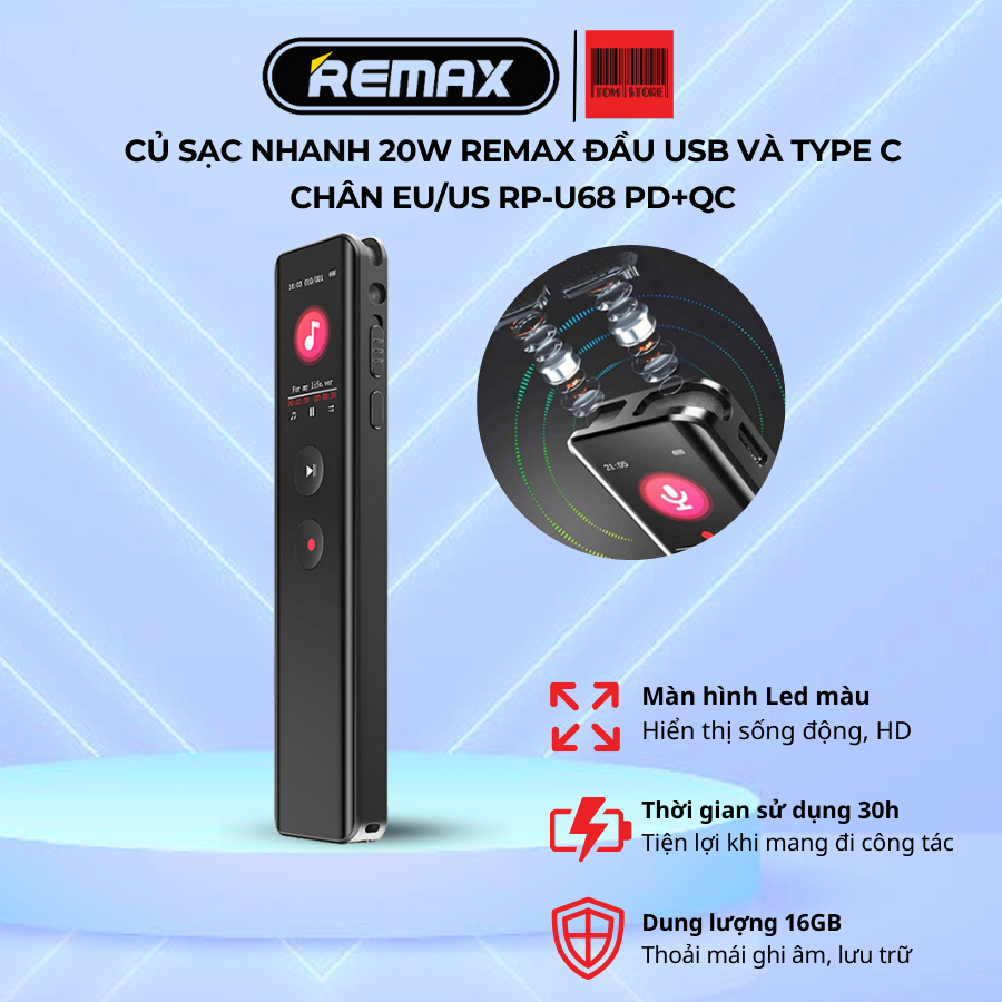 Máy ghi âm đa năng REMAX RP3 Hỗ trợ ghi âm và phát nhạc, pin siêu dài ...