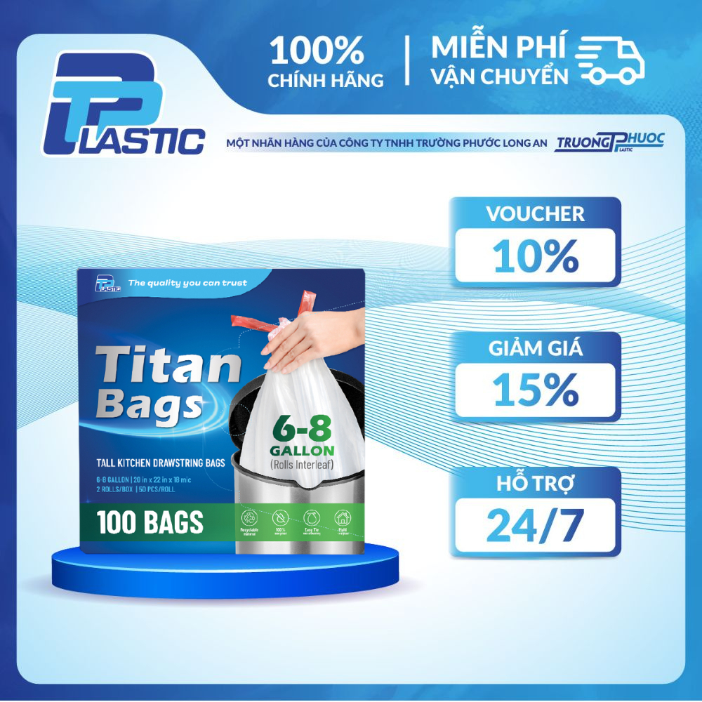 Túi nhựa PP - Hộp 2 cuộn Túi rác dây rút Interleaf Titan bags ...