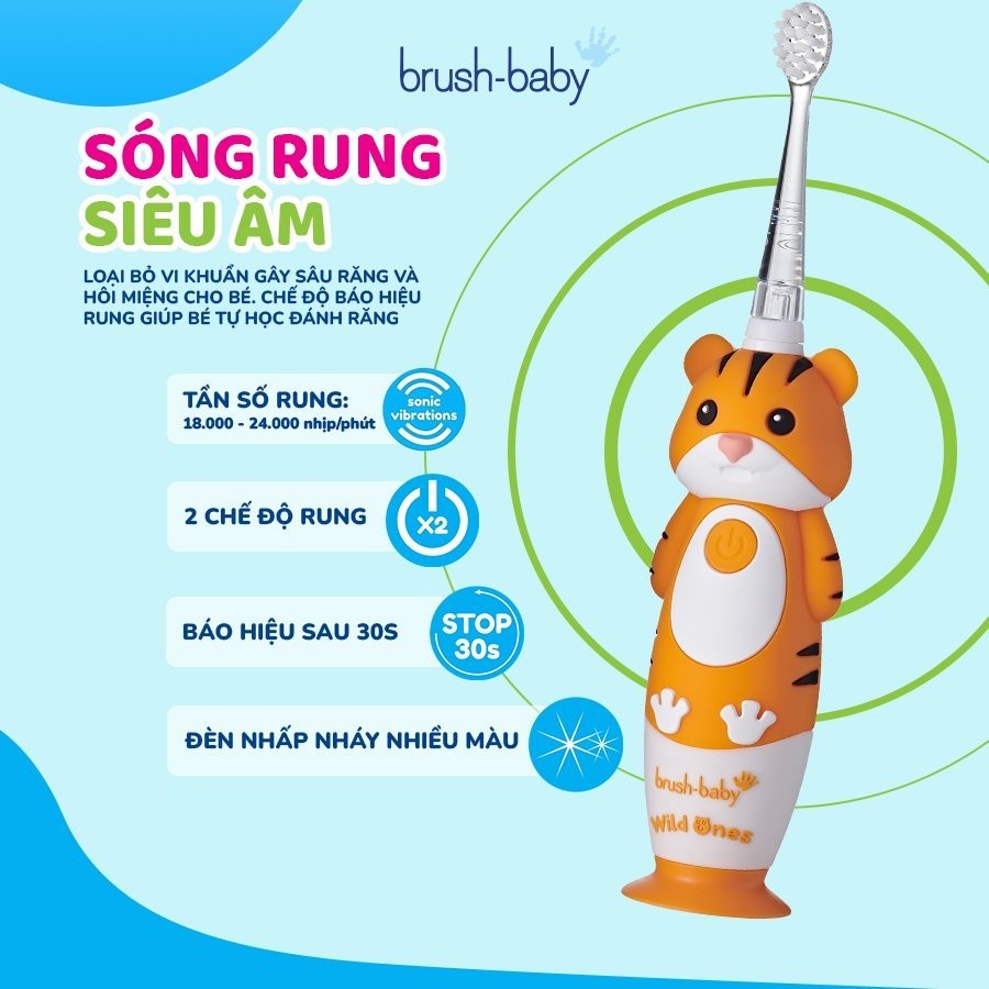 Ảnh Brush-Baby Bàn chải điện sóng âm WildOnes kèm sạc, 2 chế độ làm sạch răng an toàn và hiệu quả cho bé (0 - 10 tuổi) 3