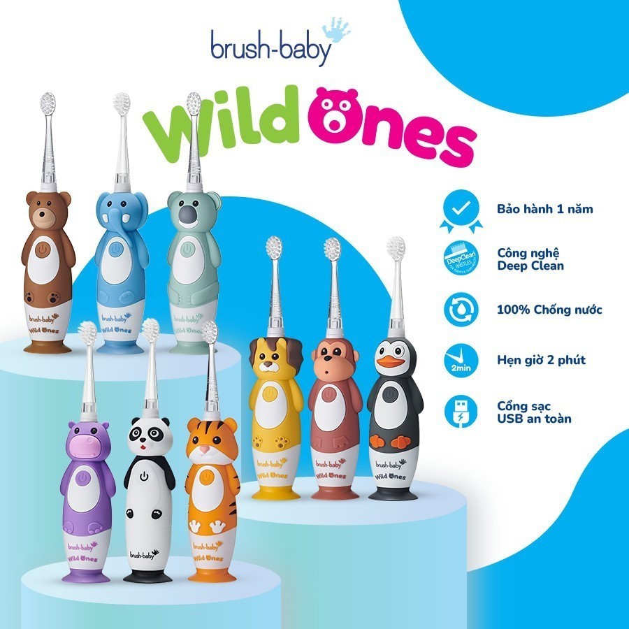 Ảnh Brush-Baby Bàn chải điện sóng âm WildOnes kèm sạc, 2 chế độ làm sạch răng an toàn và hiệu quả cho bé (0 - 10 tuổi) 2