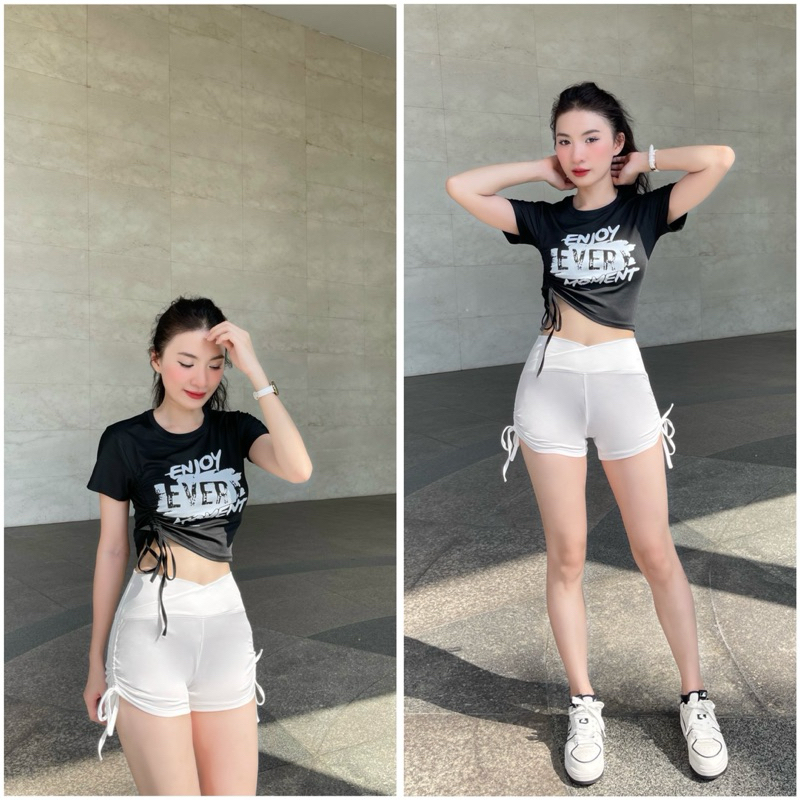 Bộ tập nhảy erobic, tập gym nữ, 9 màu đùi rút và áo buộc sường năng động thể thao nữ | Mme Sport