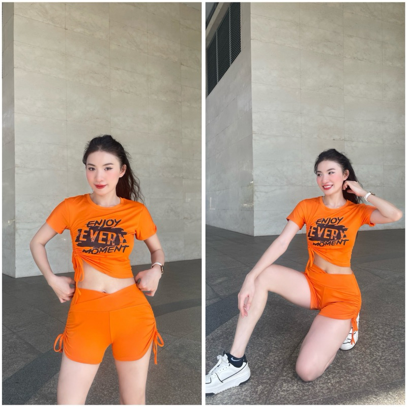 Bộ tập nhảy erobic, tập gym nữ, 9 màu đùi rút và áo buộc sường năng động thể thao nữ | Mme Sport