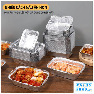 Set 20 chiếc khuôn bạc nướng hình vuông, khay giấy bạc sử dụng cho nồi chiên không dầu nhiều kích thước