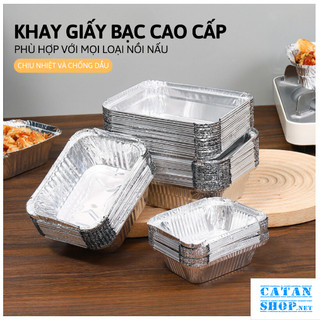 Set 20 chiếc khuôn bạc nướng hình vuông, khay giấy bạc sử dụng cho nồi chiên không dầu nhiều kích thước