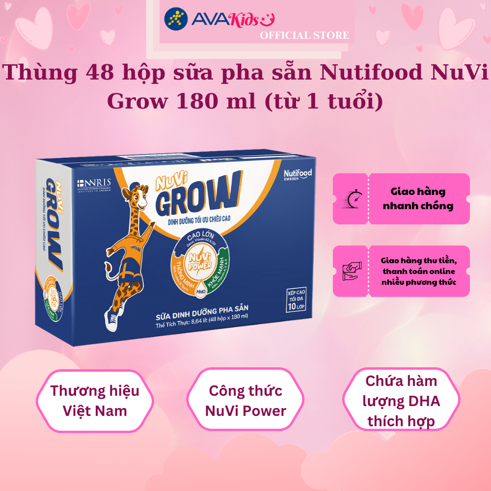 Thùng 48 hộp sữa pha sẵn Nutifood NuVi Grow 180 ml (từ 1 tuổi) | Shopee ...