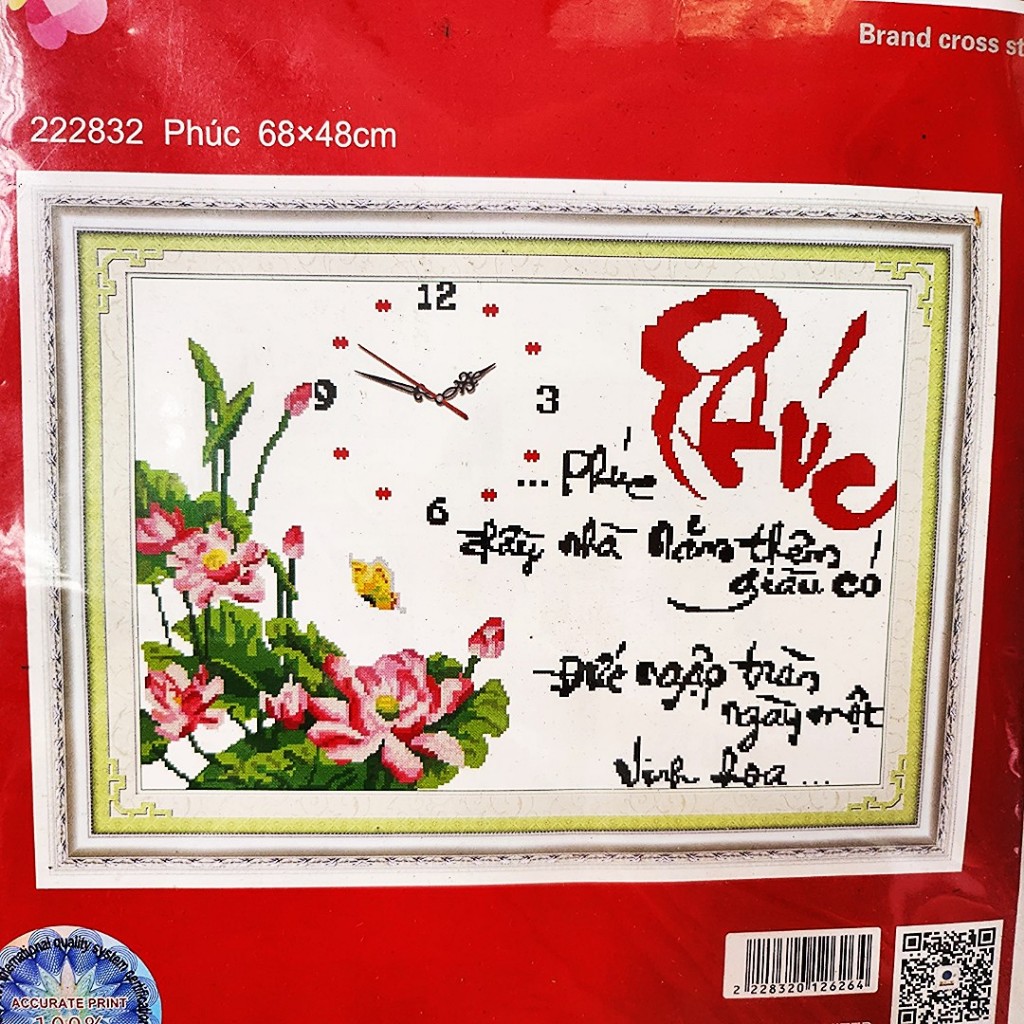 Tranh thêu chữ thập Phúc- Tranh thêu chữ thập Đồng Hồ Phúc 68x48cm hàng ...