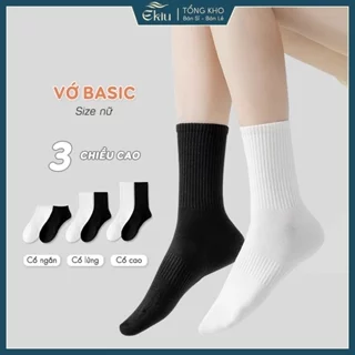 Tất vớ nữ trơn đơn giản basic 2 màu trắng đen 3 chiều cao, chất liệu cotton co giãn thoáng khí - Ekiu Shop